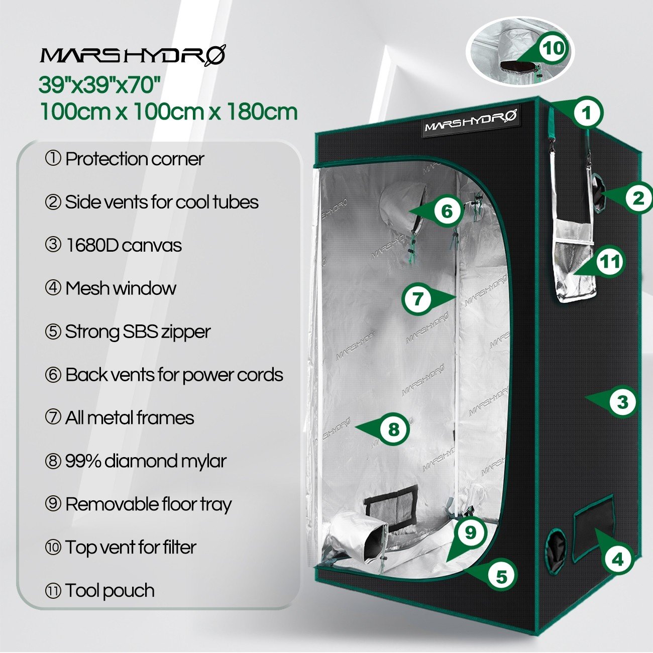 Mars Hydro 100x100x180 Grow Tent specs