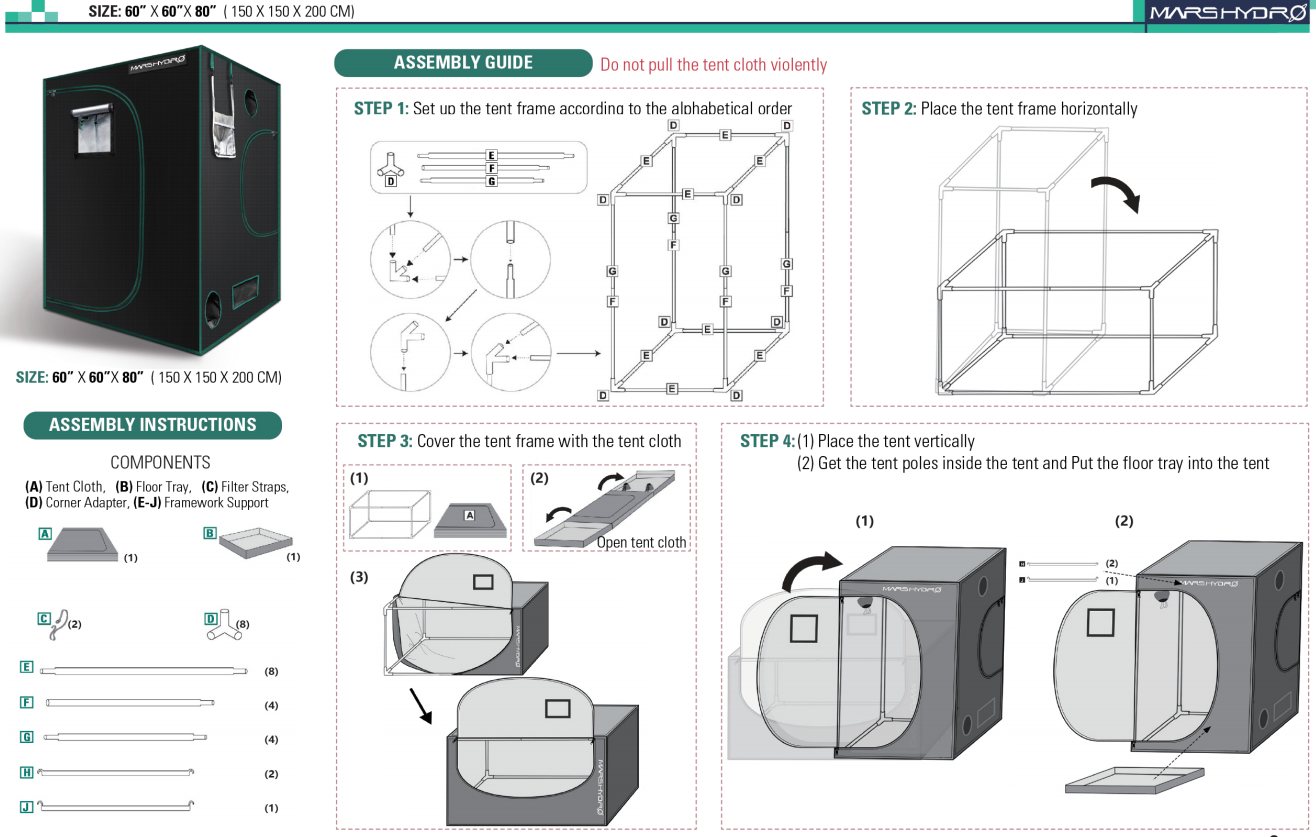 Mars Hydro 150x150x200 binnentuin tent voor hobbykwekers