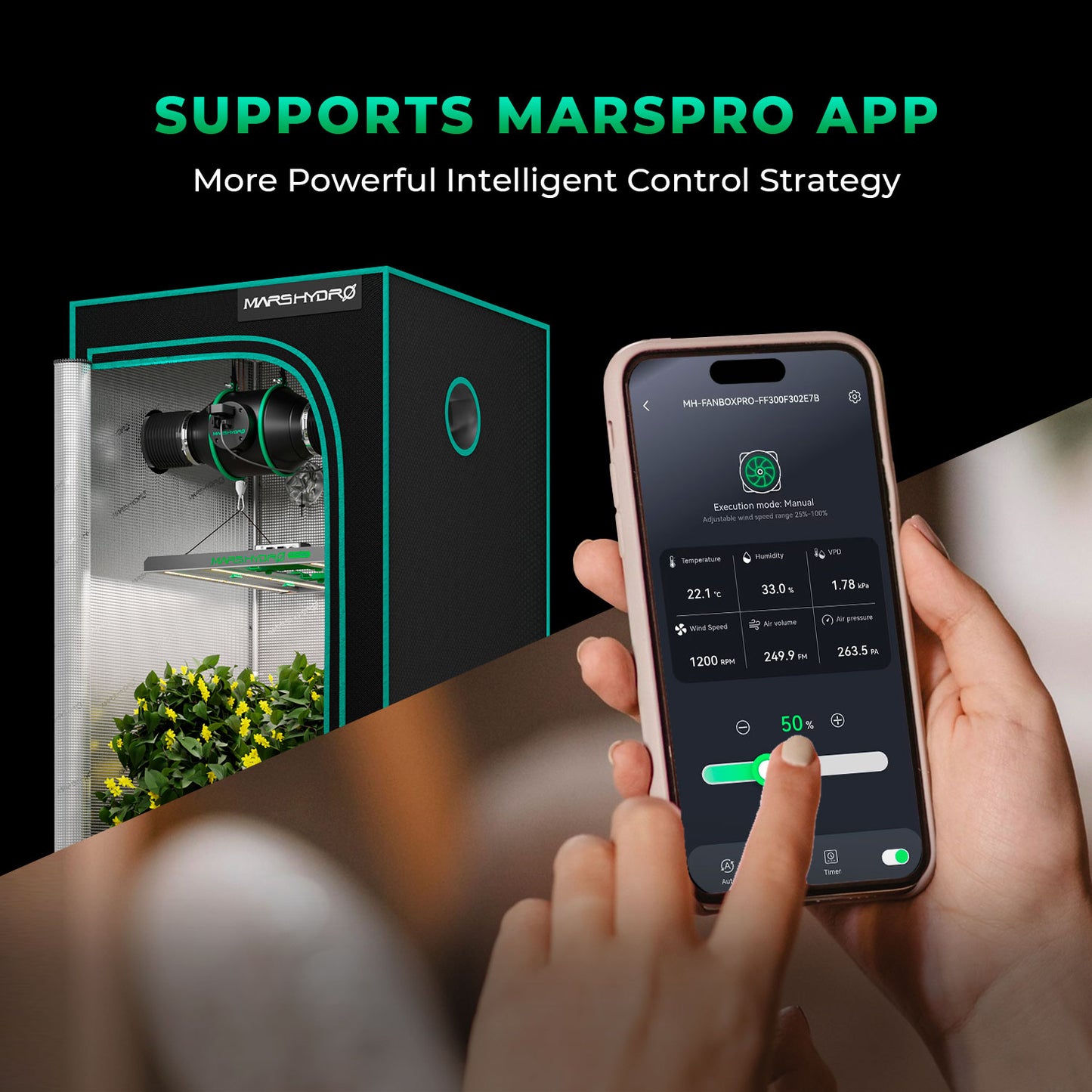Mars Hydro SP3000 Complete Grow Tent Kit – 300W LED + 120×60×180 cm Tent + iFresh Ventilatiesysteem