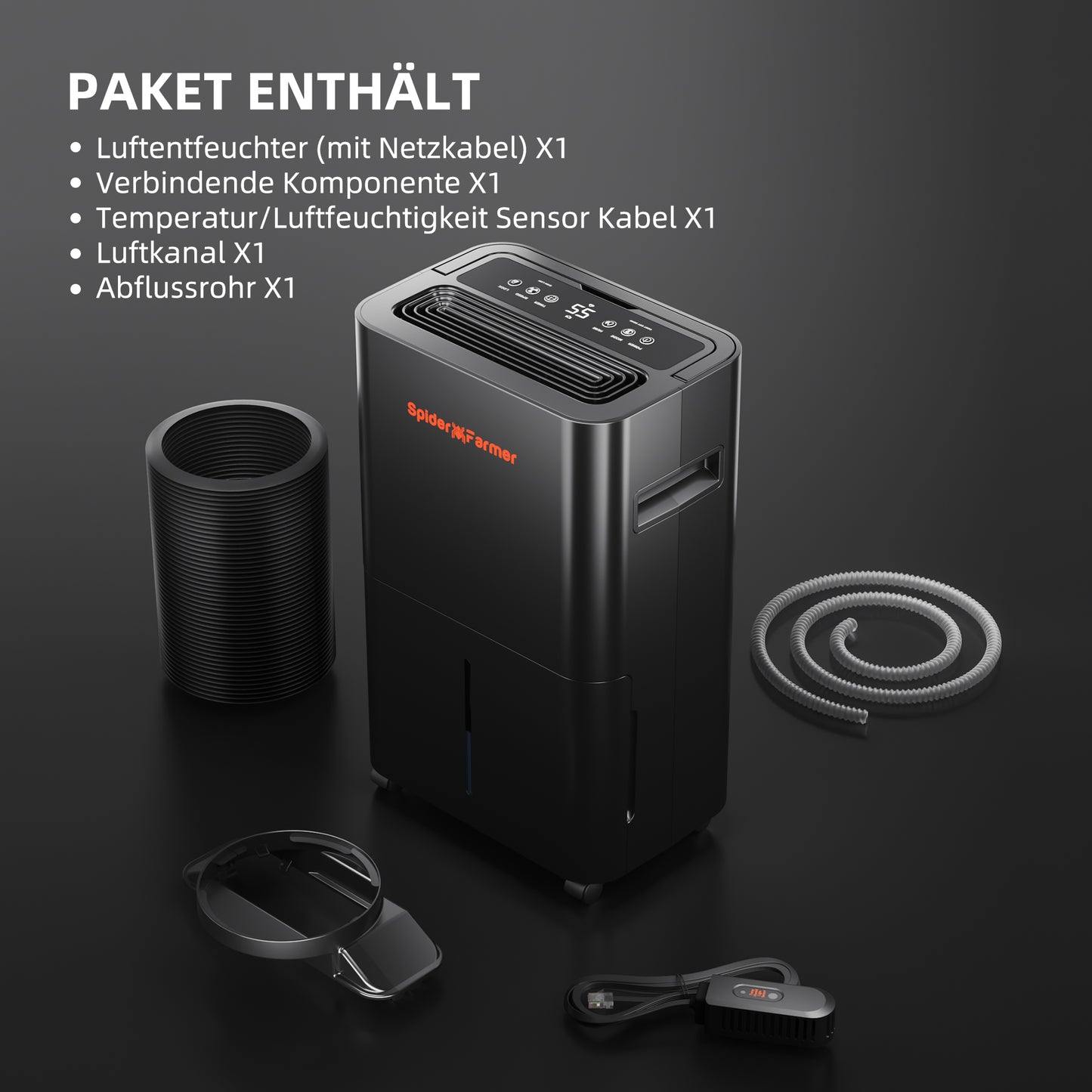 Spider Farmer 32-Pint Compressor Luchtontvochtiger – Slimme Kweektent Ontvochtiger met GGS App & RJ12 Integratie