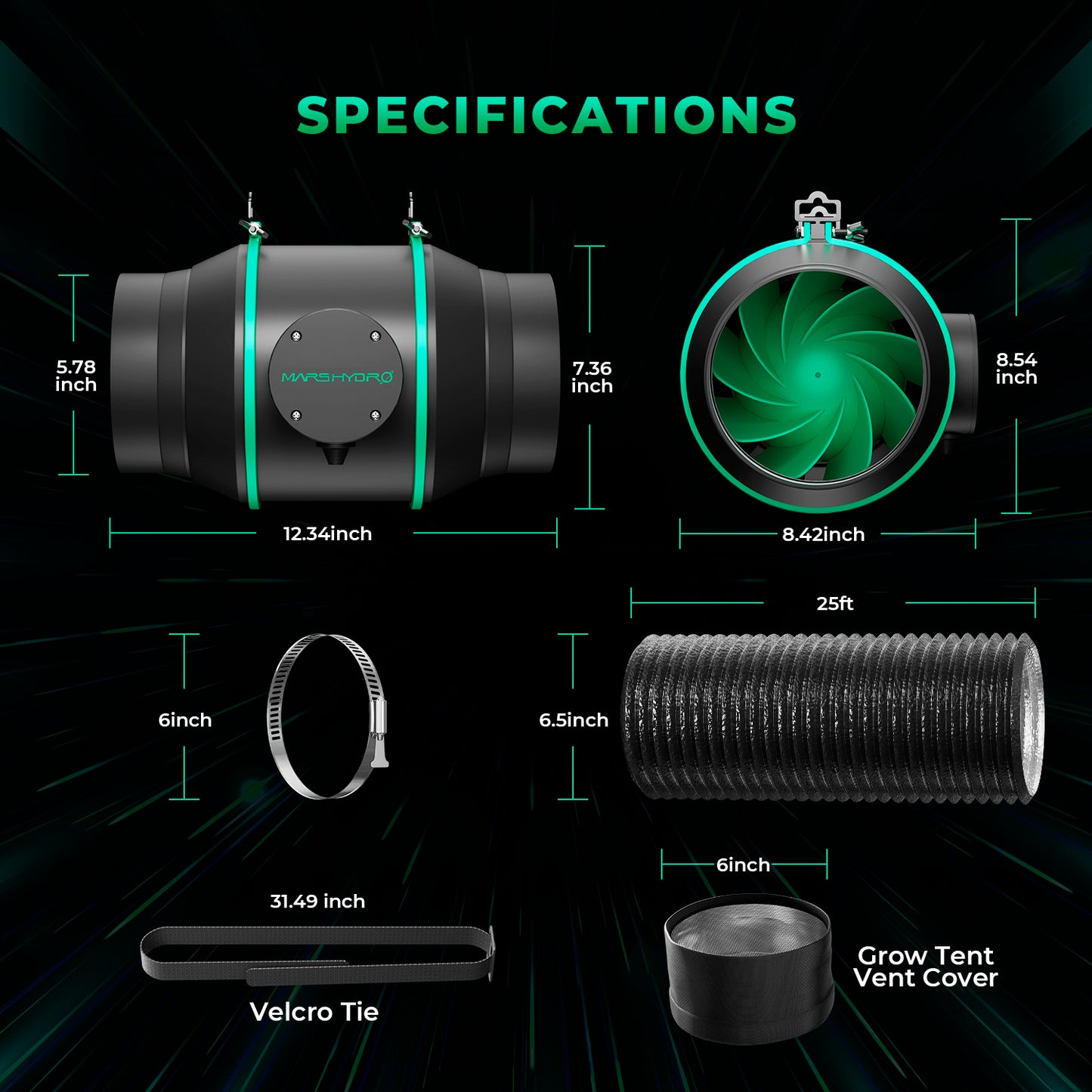 Mars Hydro FC4800 EVO Komplettes Growzelt-Set – 480 W Samsung LED + 120 × 120 cm Zelt + 6″ Belüftungssystem