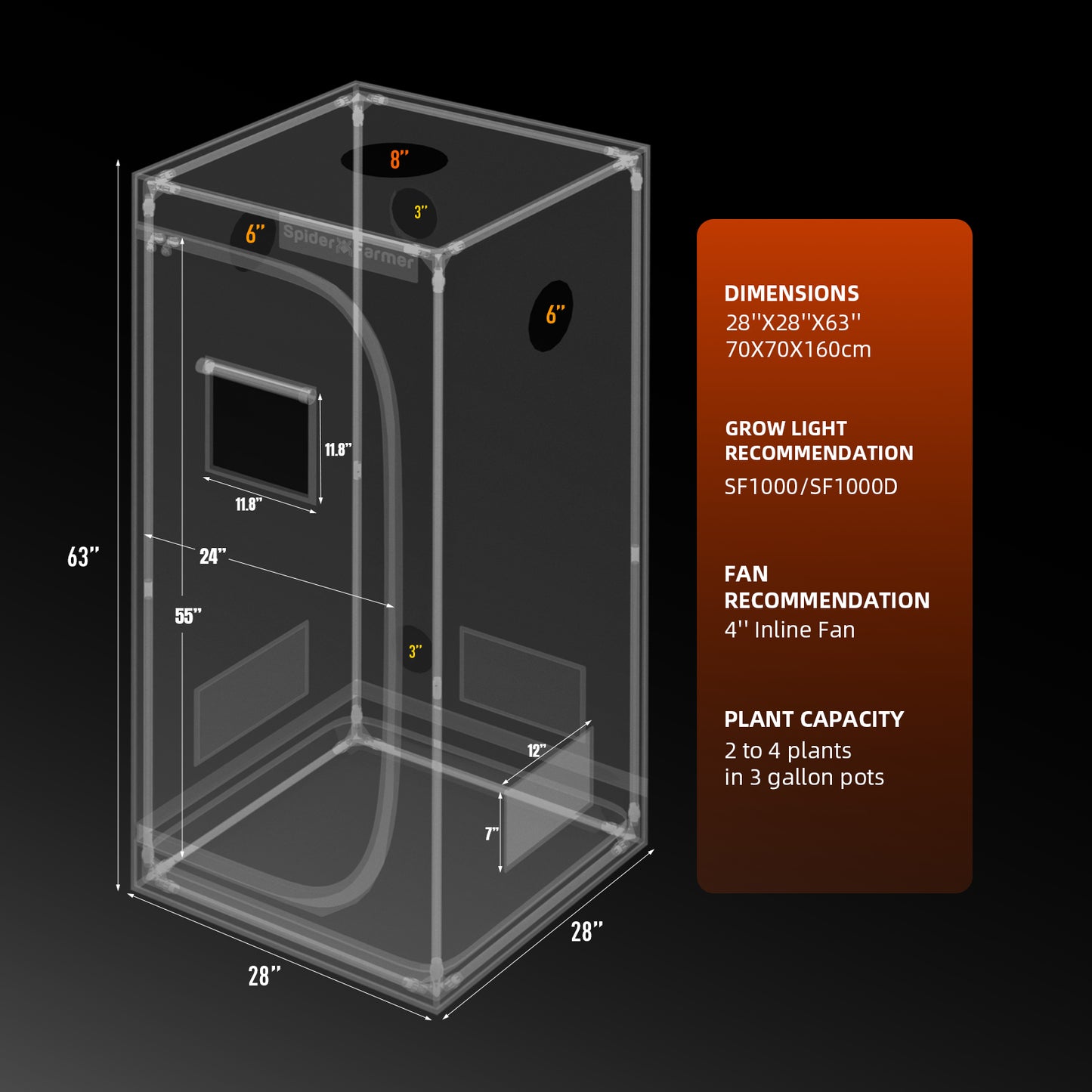 Spider Farmer G1500 Complete Grow Tent Kit – 70×70×160 cm Tent + Full Spectrum LED Kweeklamp 