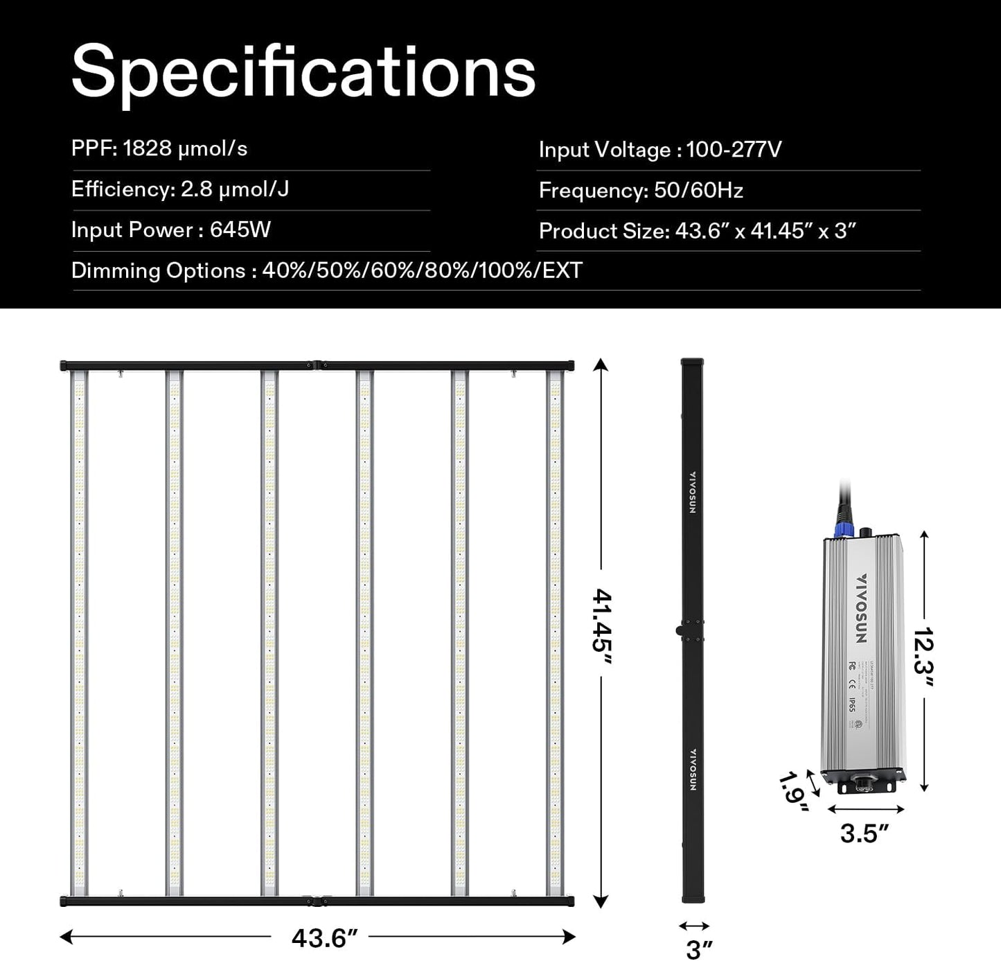 Vivosun VSFL6450 LED-Pflanzenlichtleiste 645W