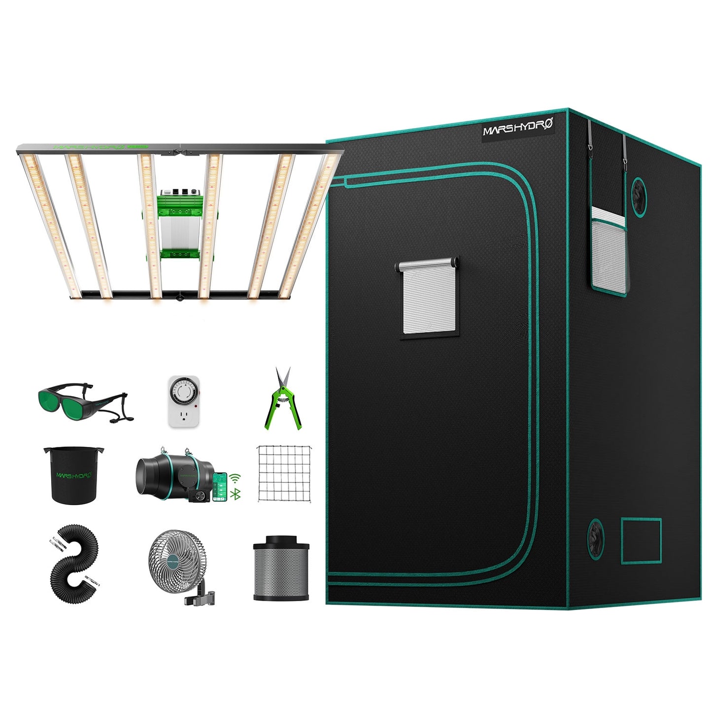 Mars Hydro FC-E4800 Komplettes Growzelt-Set – 480 W LED + 120 × 120 cm Zelt + 6″ Belüftungssystem
