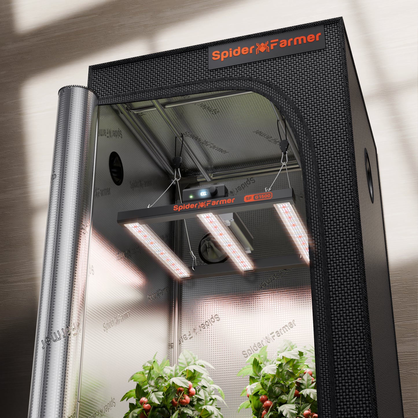 Spider Farmer G1500 Complete Grow Tent Kit – 70×70×160 cm Tent + Full Spectrum LED Kweeklamp 