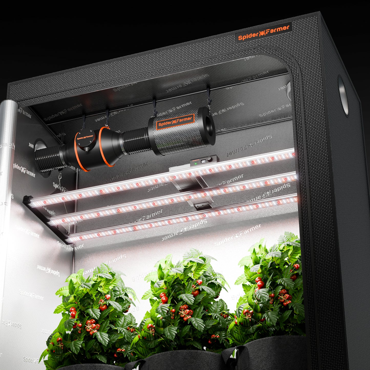 Spider Farmer SE4500 Growzelt-Kit komplett – 70×140×200 cm Zelt + 320 W Vollspektrum-LED + 4-Zoll-Belüftungssystem mit GGS-Controller