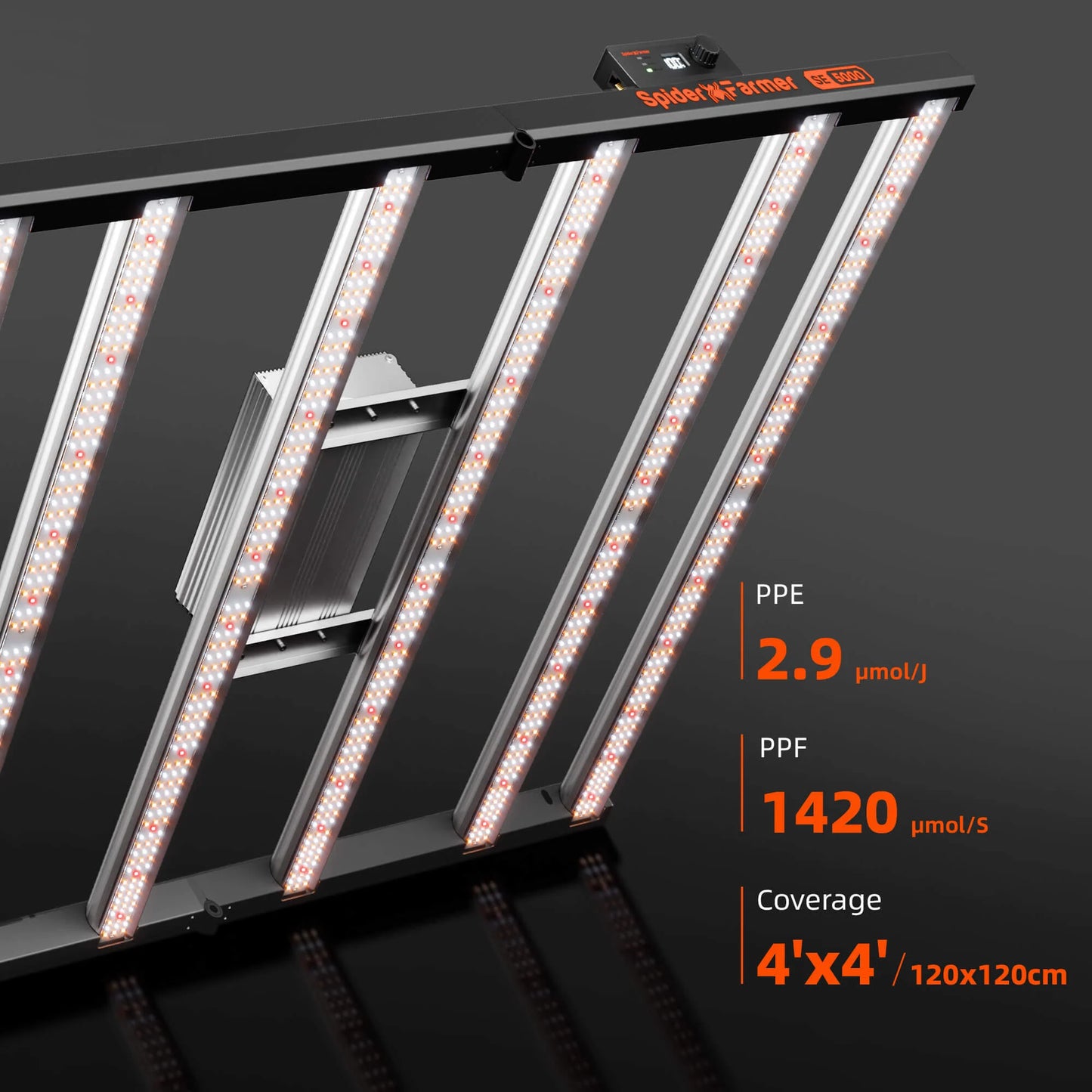 Spider Farmer SE5000 EVO Complete Grow Tent Kit – 120×120×200 cm Tent + 480W Full Spectrum LED + Nieuw 6” Ventilatiesysteem met GGS Controller