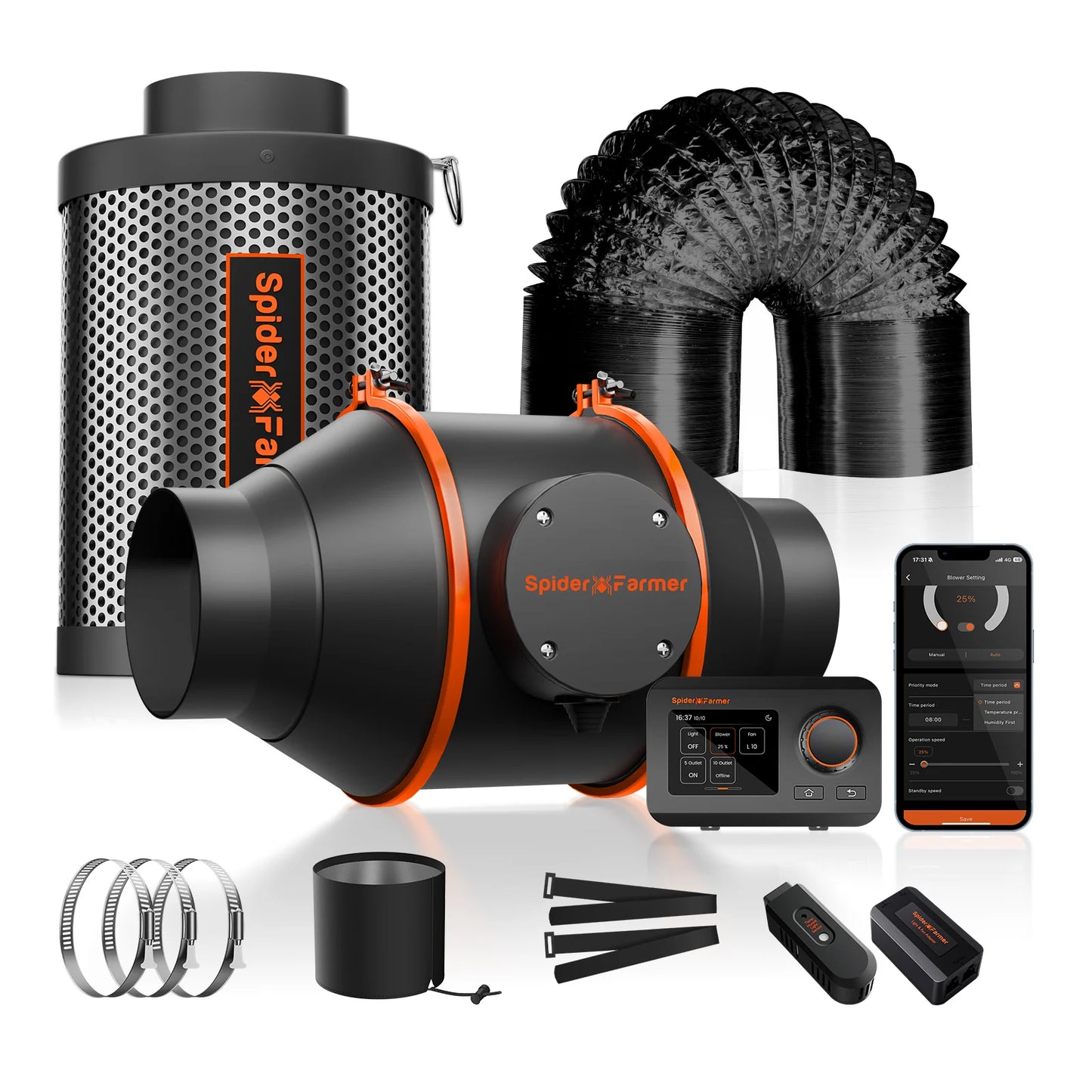 Spider Farmer SE1500 EVO Complete Grow Tent Kit – 70×70×160 cm Tent + 150W Full Spectrum LED + 4” Ventilatiesysteem met GGS Controller