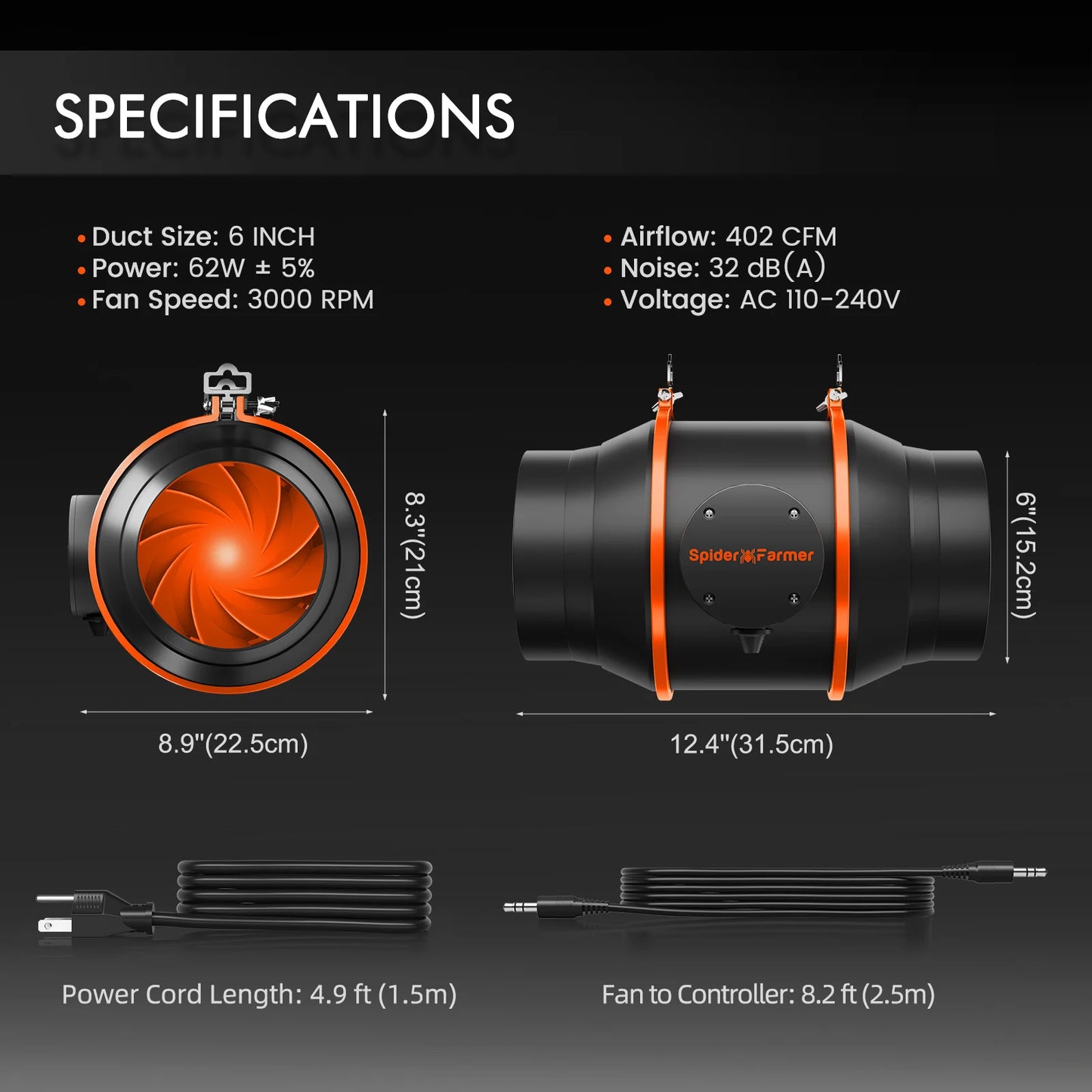 Spider Farmer G5000 Automatisiertes Growzelt-Kit komplett – 120×120×200 cm Zelt + 480 W Vollspektrum-LED + 6-Zoll-Ventilation + GGS + App-Integration