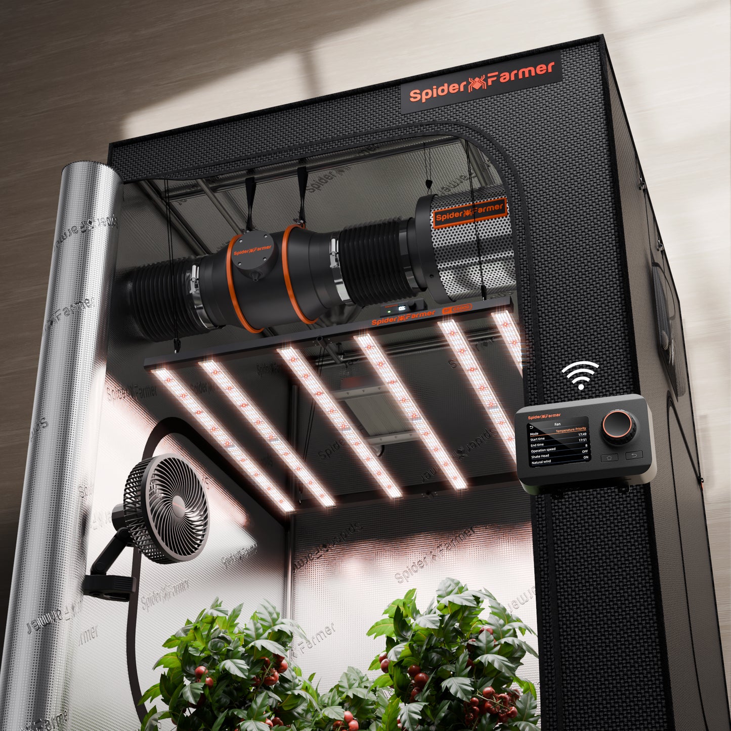 Spider Farmer G5000 Automatisiertes Growzelt-Kit komplett – 120×120×200 cm Zelt + 480 W Vollspektrum-LED + 6-Zoll-Ventilation + GGS + App-Integration