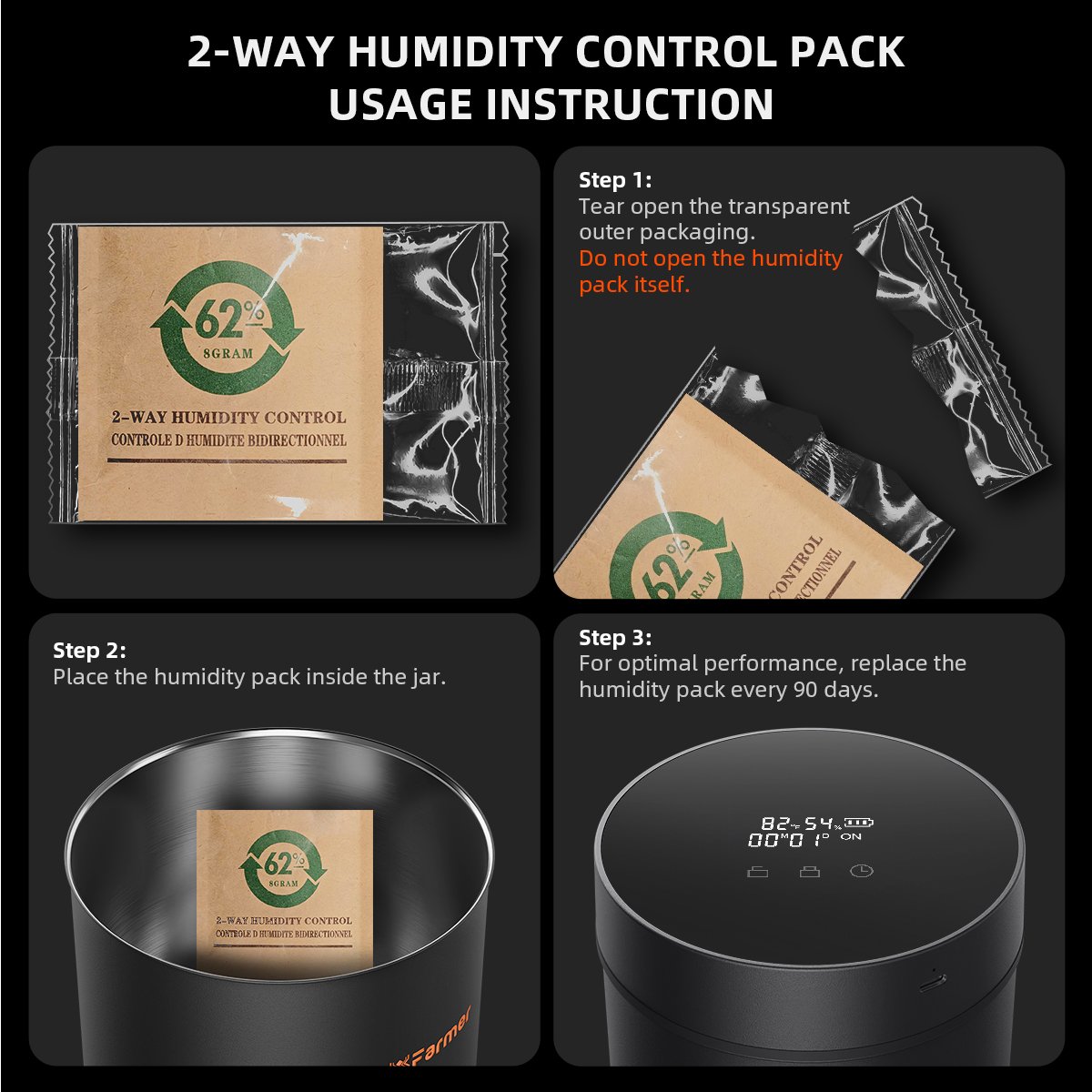 humidity jar met 2000mAh batterij – spider farmer 2L – Akku Feuchtigkeitsglas