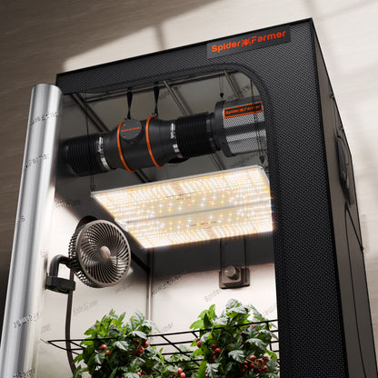 Spider Farmer SF4000 EVO Complete Grow Tent Kit – 120×120×200 cm Tent + 450W Full Spectrum LED + 6” Ventilatie + Clipfan + Snelheidsregelaar
