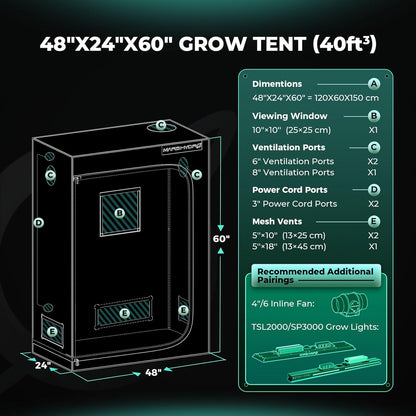 Mars Hydro 120x60x150 Grow Tent specs