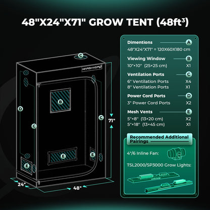 Mars Hydro 120x60x180 Grow Tent specs