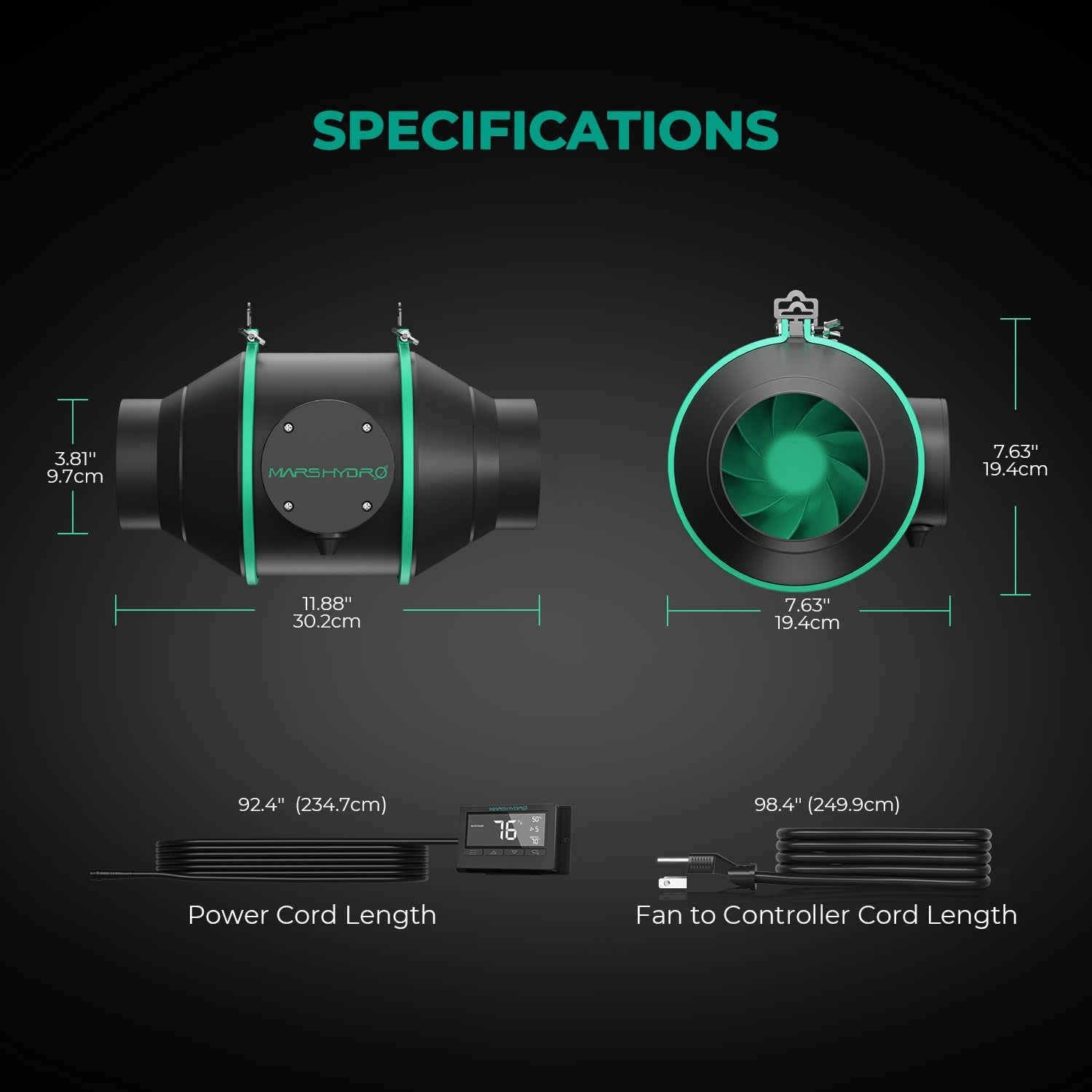 Mars Hydro 4-Inch Complete Fan Kit Incl Smart Monitor specs