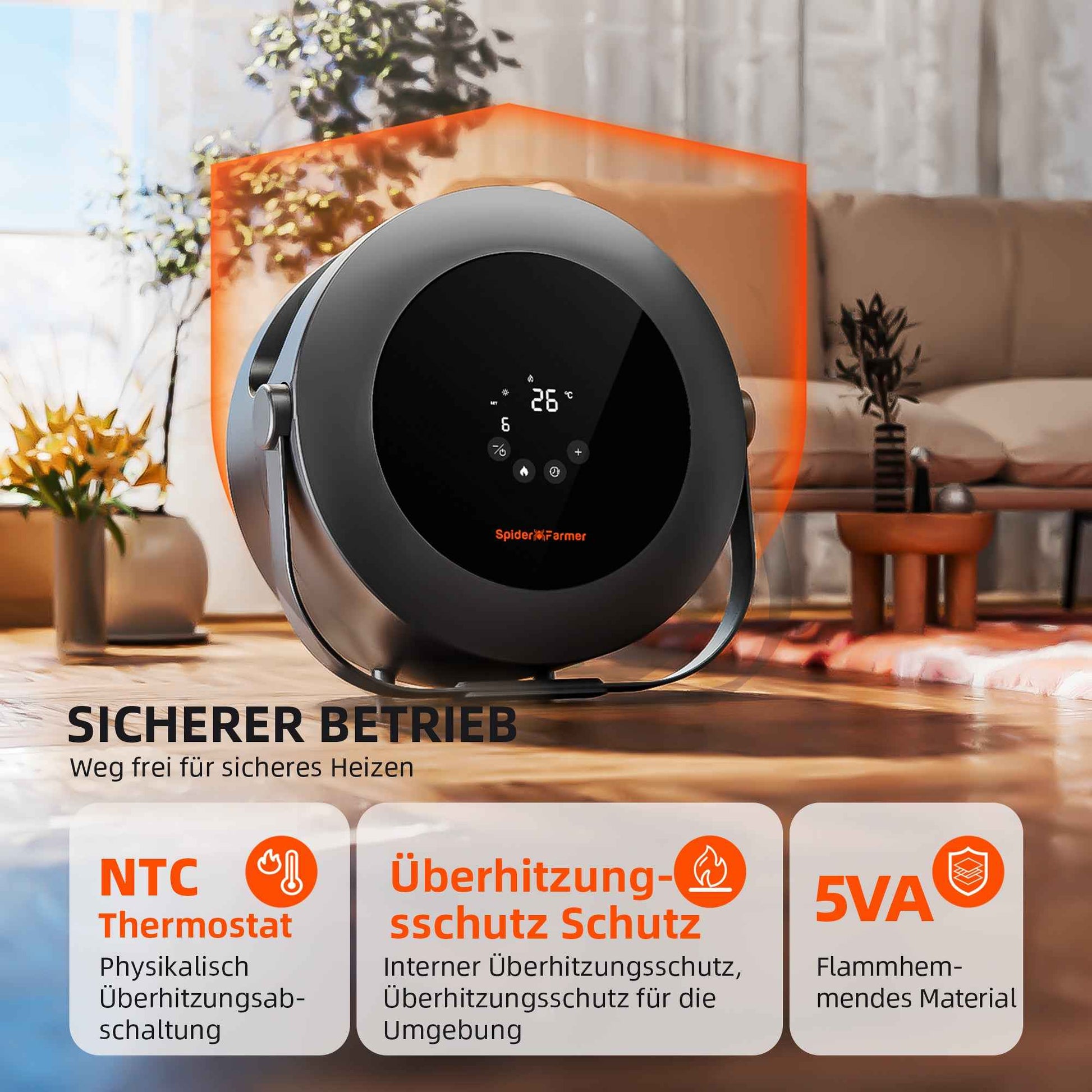 Spider Farmer 540W Kweektent Heater – Smart PTC Verwarming met 24H Timer, Dag/Nacht Modus & GGS App-Controle