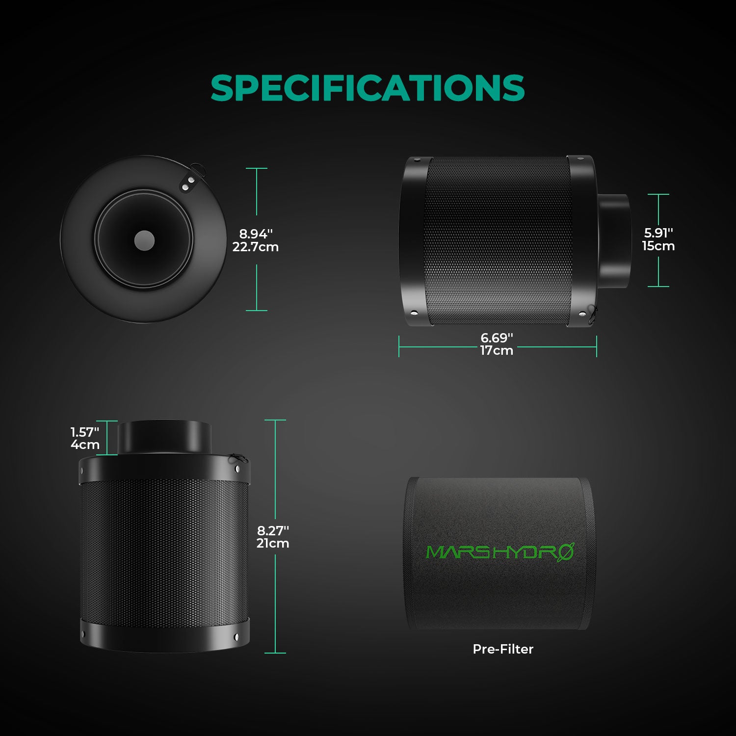 Mars Hydro 6" Carbon Filter Hervulbaar specs