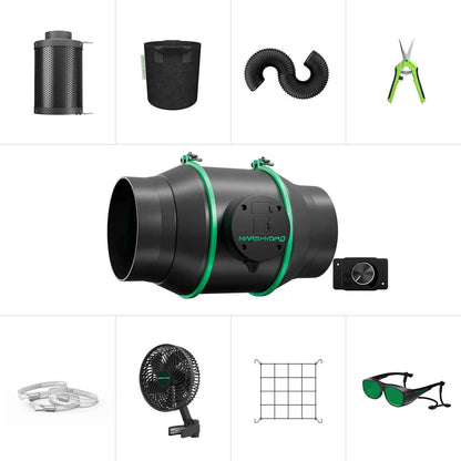 Mars Hydro iFresh 6-Inch Inline Ventilator Kit – 402 CFM Smart Kweektent Ventilatie met Koolstoffilter & WiFi Uitbreiding