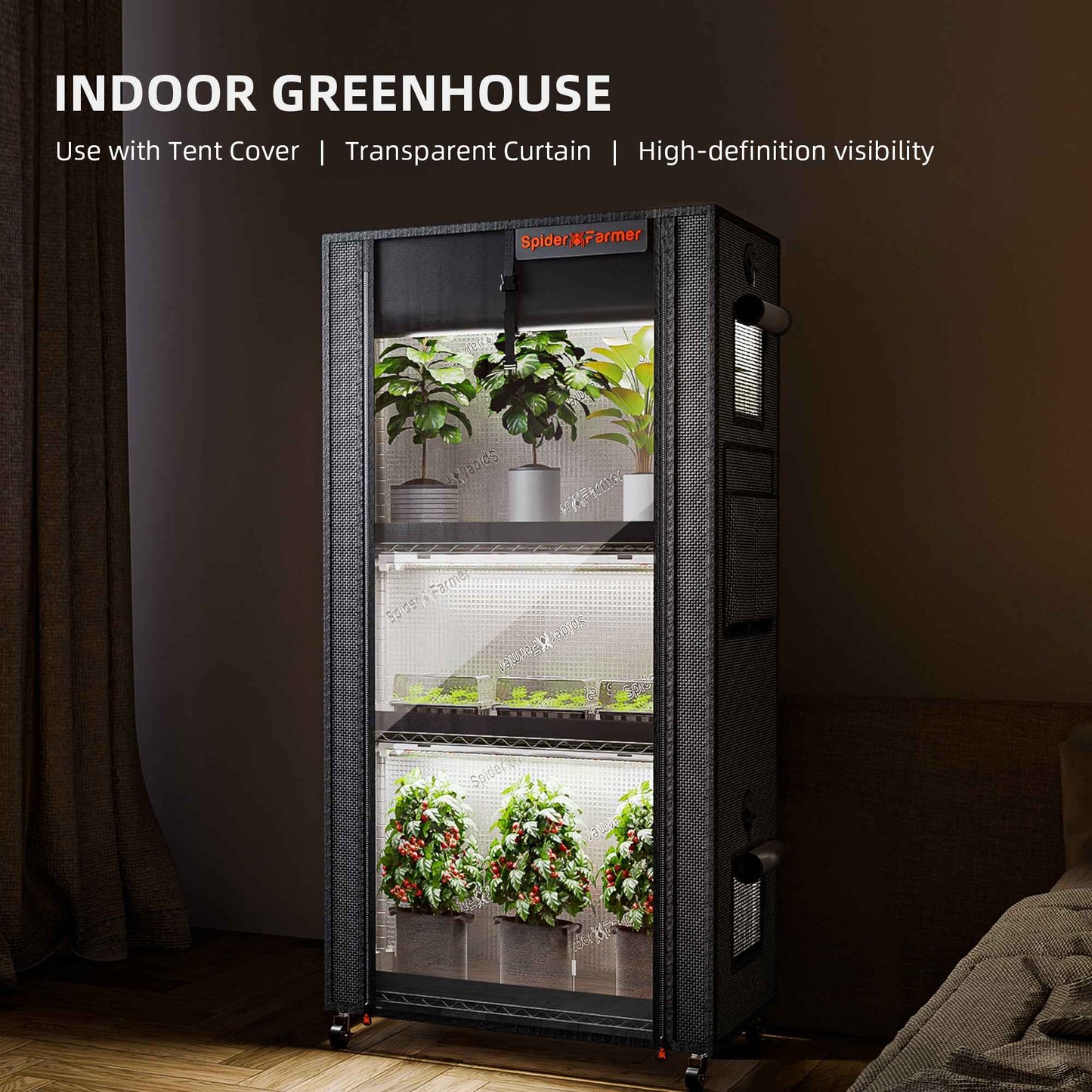 Spider Farmer 4-Laags Plant Stand Indoor Kweeksysteem – 108W LED Grow Lights met 1680D Grow Tent & 4 Seed Trays voor Zaailingen en Microgreens