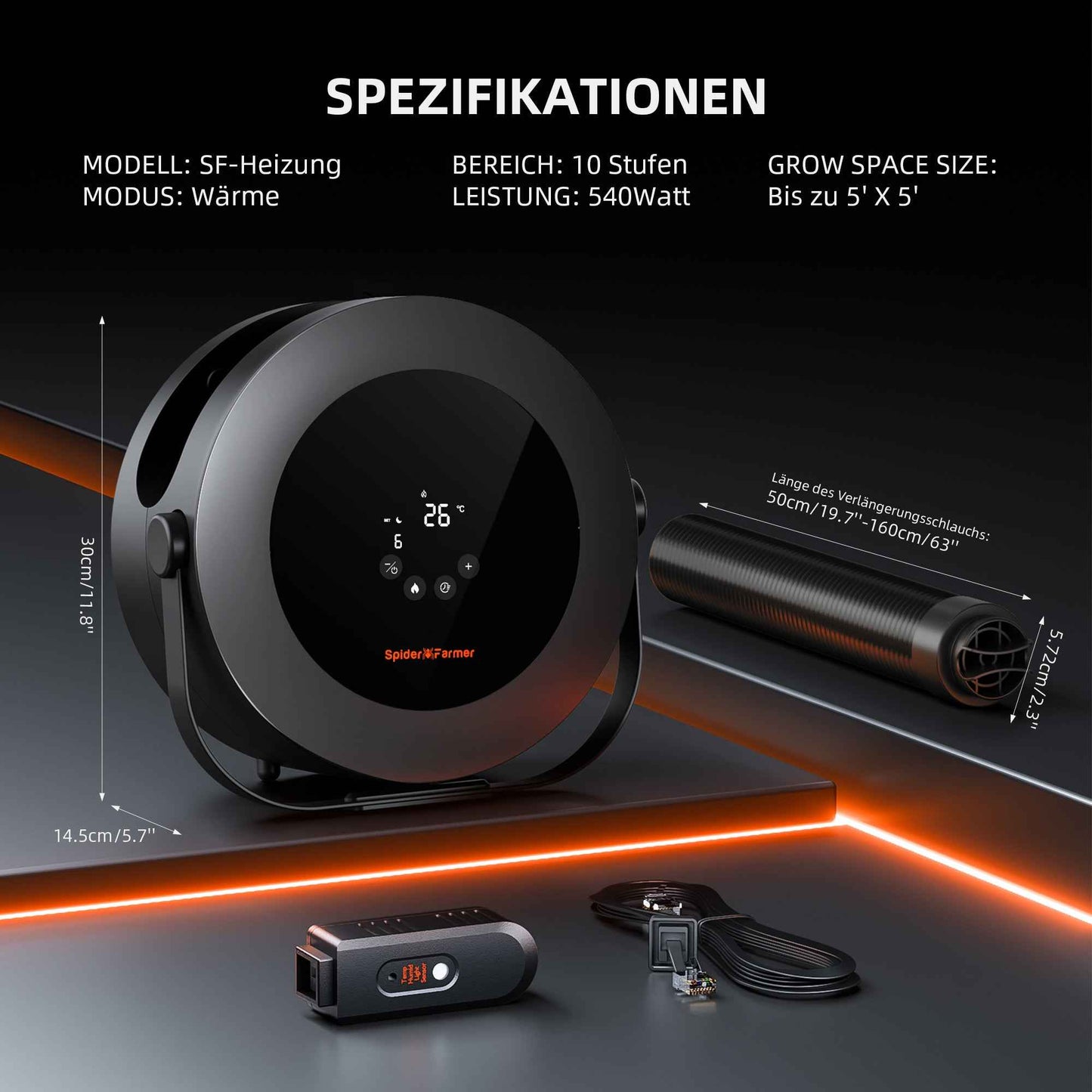 Spider Farmer 540W Kweektent Heater – Smart PTC Verwarming met 24H Timer, Dag/Nacht Modus & GGS App-Controle