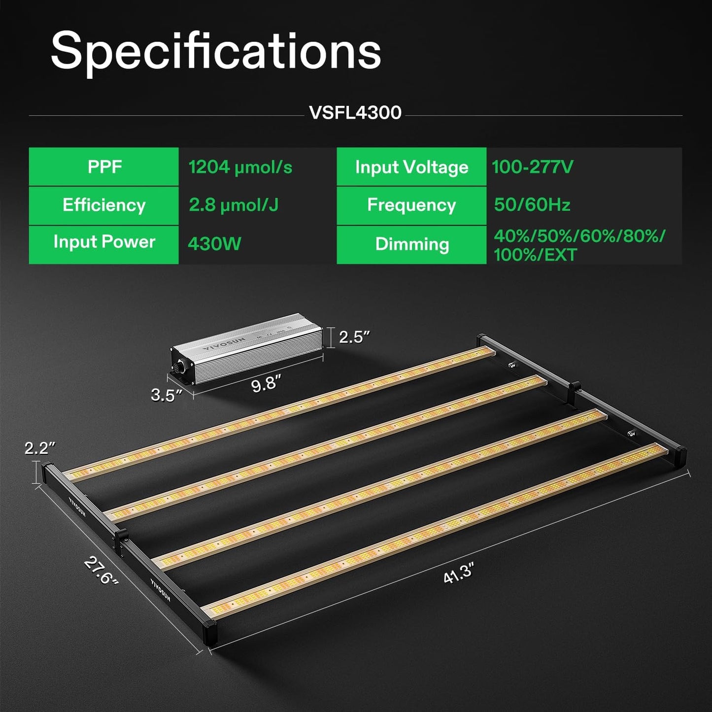 Vivosun VSFL4300 LED-Pflanzenlichtleiste 430W