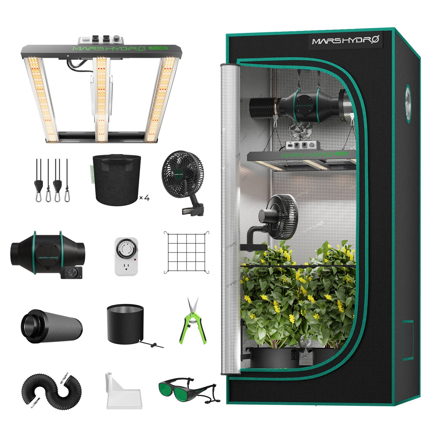 Mars Hydro FC1500 EVO kweektent kit 80x80x160 | Complete grow tent set | Komplettes Growzelt-Set
