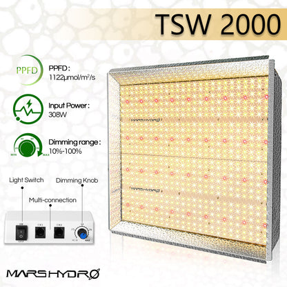 MARS HYDRO TSW 2000 (dimbaar) 2.6µmol/J 300W LED bloeilamp/kweeklamp