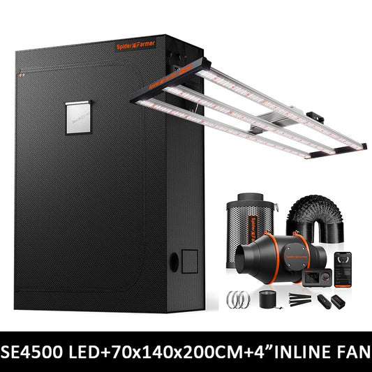 Spider Farmer SE4500 Complete Grow Tent Kit – 70×140×200 cm Tent + 320W Full Spectrum LED + 4” Ventilatiesysteem met GGS Controller