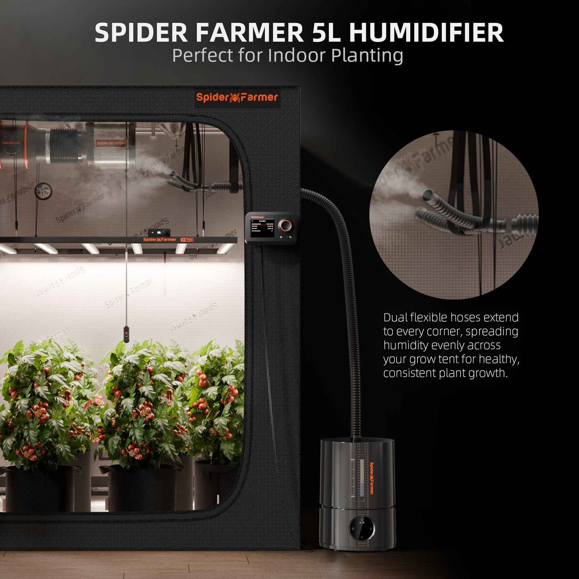 Spider Farmer 5L Smart Cool Mist Luchtbevochtiger – App-Gestuurd met Temperatuur- & Luchtvochtigheidssensor voor Kweektent & Indoor Kweek