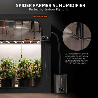 Spider Farmer 5L Smart Cool Mist Luchtbevochtiger – App-Gestuurd met Temperatuur- & Luchtvochtigheidssensor voor Kweektent & Indoor Kweek