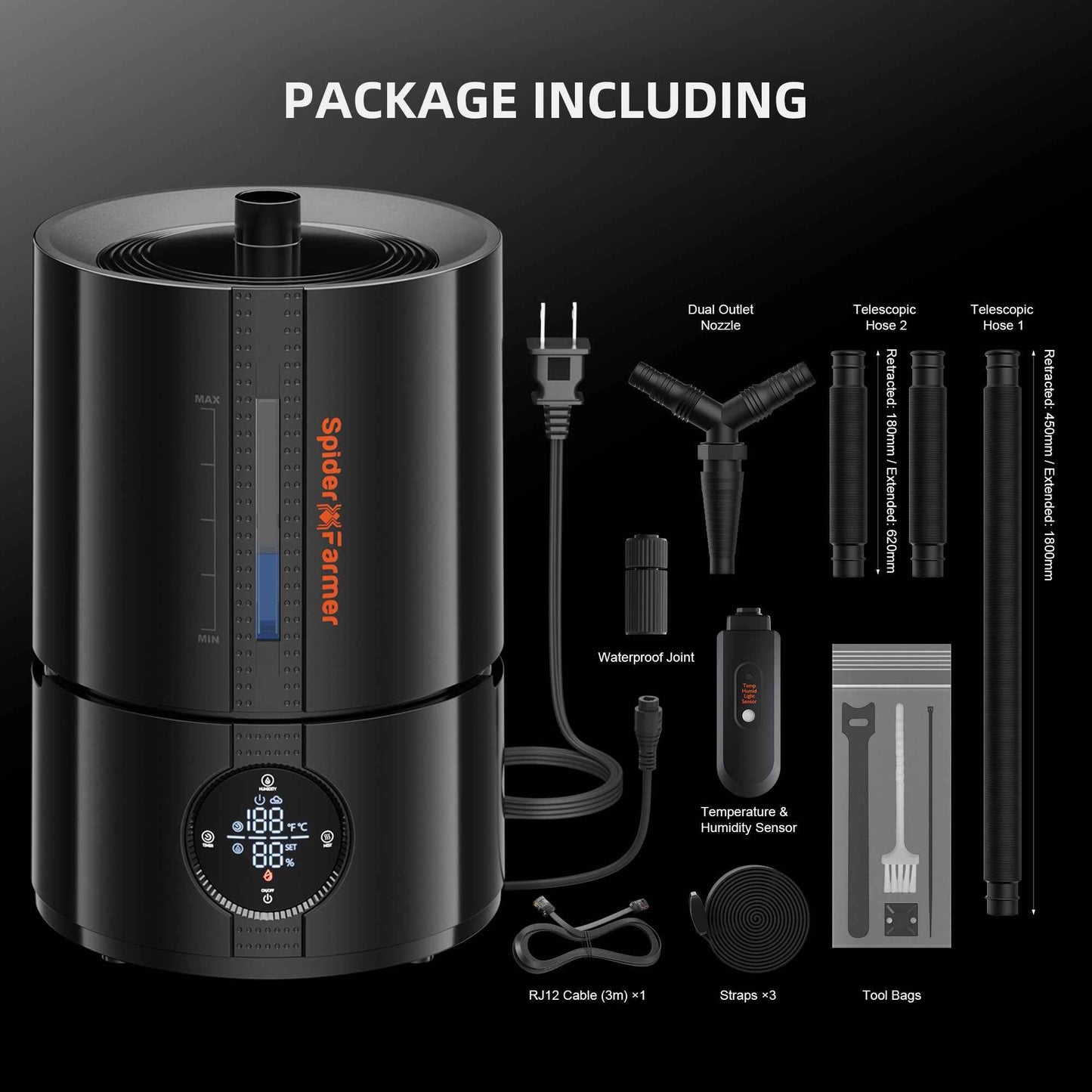 Spider Farmer 5L Smart Cool Mist Luchtbevochtiger – App-Gestuurd met Temperatuur- & Luchtvochtigheidssensor voor Kweektent & Indoor Kweek