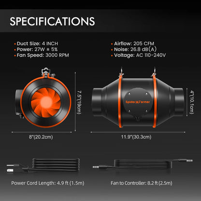 Spider Farmer SF4000 EVO Complete Grow Tent Kit – 120×120×200 cm Tent + 450W Full Spectrum LED + 6” Ventilatie + Clipfan + Snelheidsregelaar