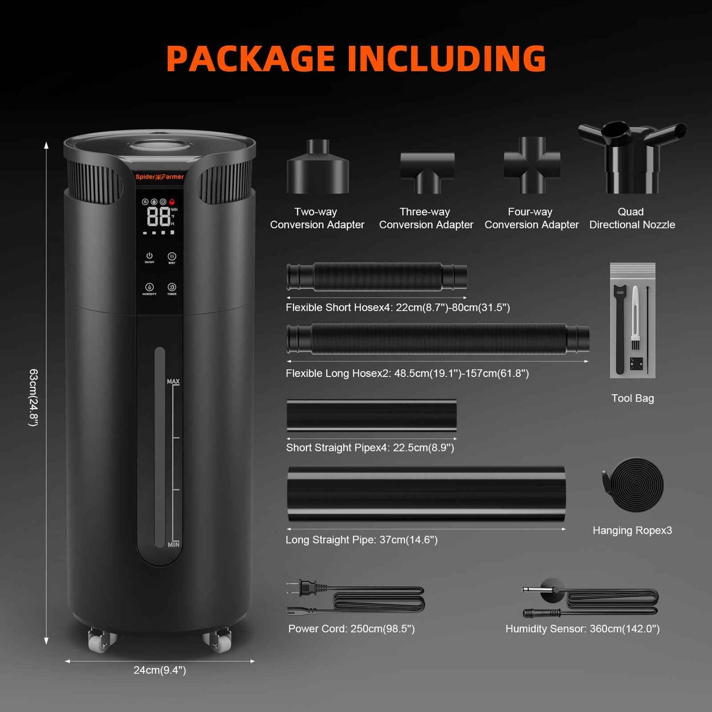Spider Farmer 16L Ultrasone Koele Mist Luchtbevochtiger 1400ml/u – Slimme RV-Regeling met Externe Sensor voor Grote Kweektenten & Professionele Binnenkweek