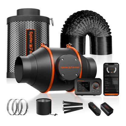 Spider Farmer SE3000 EVO Complete Grow Tent Kit – 90×90×180 cm Tent + 300W Full Spectrum LED + 4” Ventilatiesysteem met GGS Controller