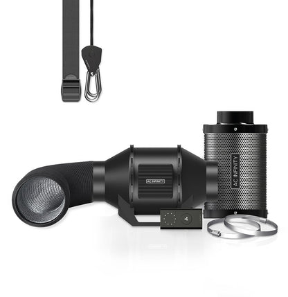 AC Infinity Luftfilter-Kit 100 mm, Inline-Lüfter mit Drehzahlregler, Kohlefilter und Kanal-Kombination