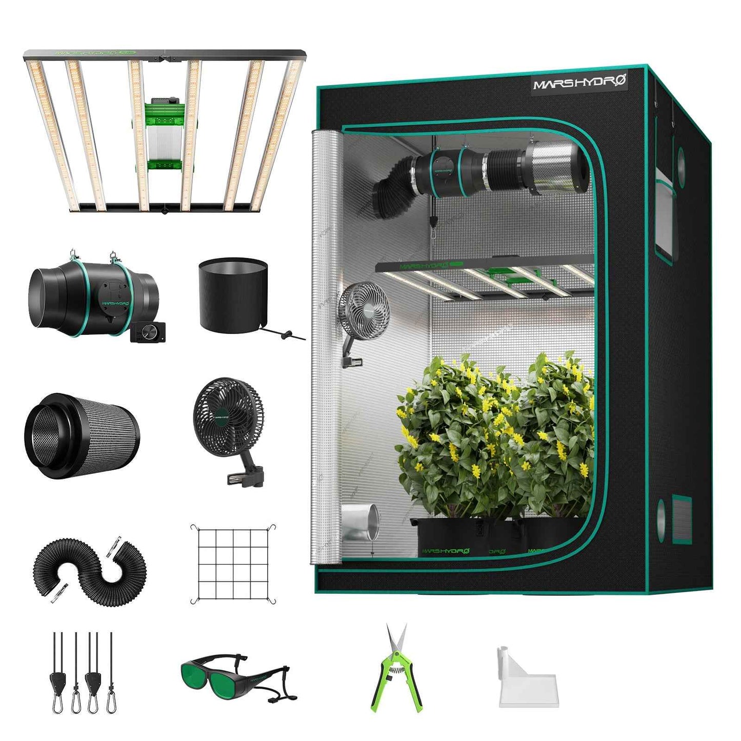 Mars Hydro FC4800 EVO Complete Kweektent Kit – 480W Samsung LM301H EVO LED 120×120×200 cm met 6″ Ventilatiesysteem