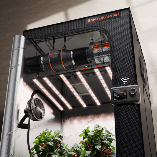 Spider Farmer G5000 Geautomatiseerde Complete Grow Tent Kit – 120×120×200 cm Tent + 480W Full Spectrum LED + 6” Ventilatie + GGS Klimaatcontroller + App-integratie