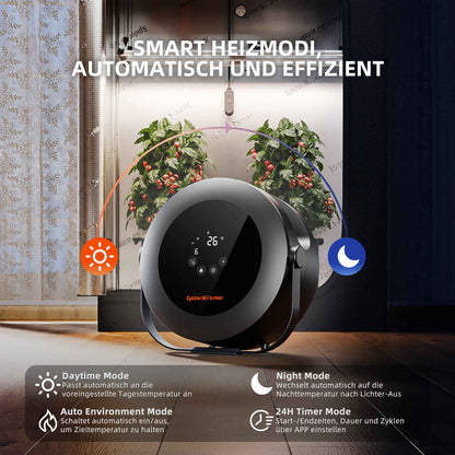 Spider Farmer 540W Kweektent Heater – Smart PTC Verwarming met 24H Timer, Dag/Nacht Modus & GGS App-Controle