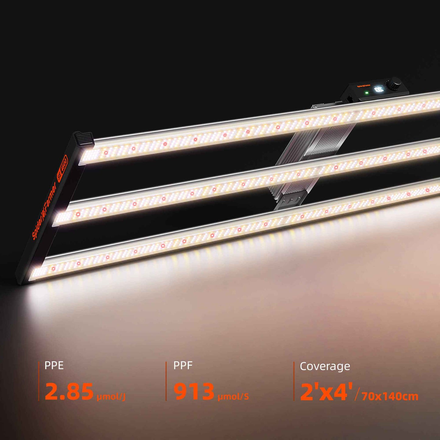 Spider Farmer SE4500 320W LED Kweeklamp 2026 – 2,85 µmol/J Bridgelux 3030 | Bluetooth & WiFi App Controle voor 70×140 cm Kweektent