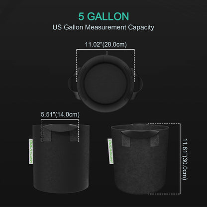 Mars Hydro 5 Gallonen/19 Liter Pflanzbeutel Pflanzenbehälter (5er-Pack)