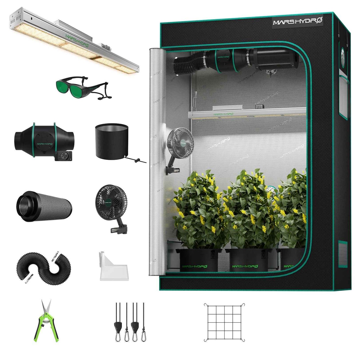 Mars Hydro SP3000 Complete Kweektent Kit – 300W Full Spectrum LED Grow Kit 120×60×180 cm met iFresh Ventilatiesysteem