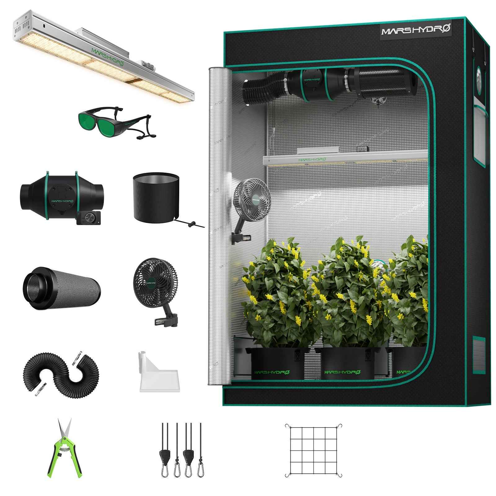 Mars Hydro SP3000 Complete Kweektent Kit – 300W Full Spectrum LED Grow Kit 120×60×180 cm met iFresh Ventilatiesysteem