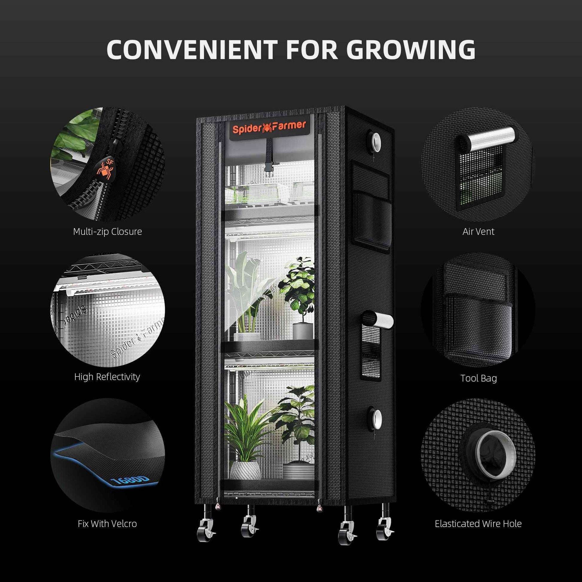 Spider Farmer 4-Laags Plantenrek met 54W LED Grow Lights & 1680D Grow Tent – Compact Indoor Kweeksysteem voor Zaailingen, Stekken & Microgreens