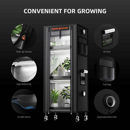 Spider Farmer 4-Laags Plantenrek met 54W LED Grow Lights & 1680D Grow Tent – Compact Indoor Kweeksysteem voor Zaailingen, Stekken & Microgreens