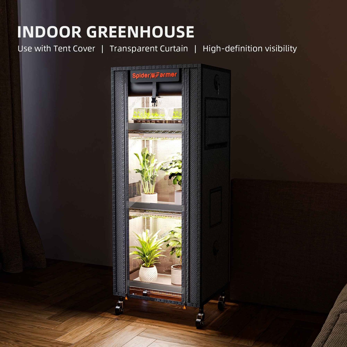 Spider Farmer 4-Laags Plantenrek met 54W LED Grow Lights & 1680D Grow Tent – Compact Indoor Kweeksysteem voor Zaailingen, Stekken & Microgreens